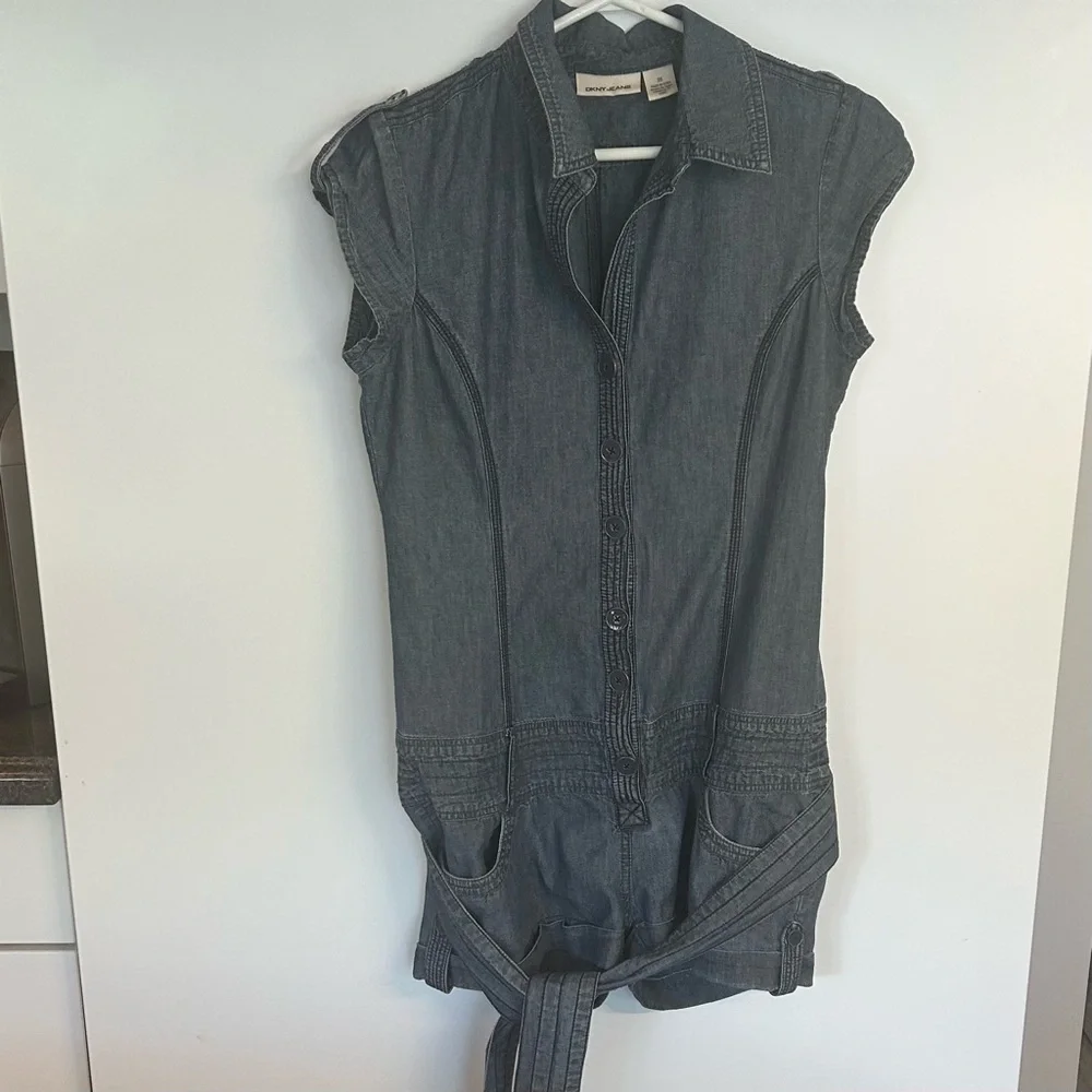 DKNY  Belted Denim Blue Romper, Size 28 - Picture 3 of 15